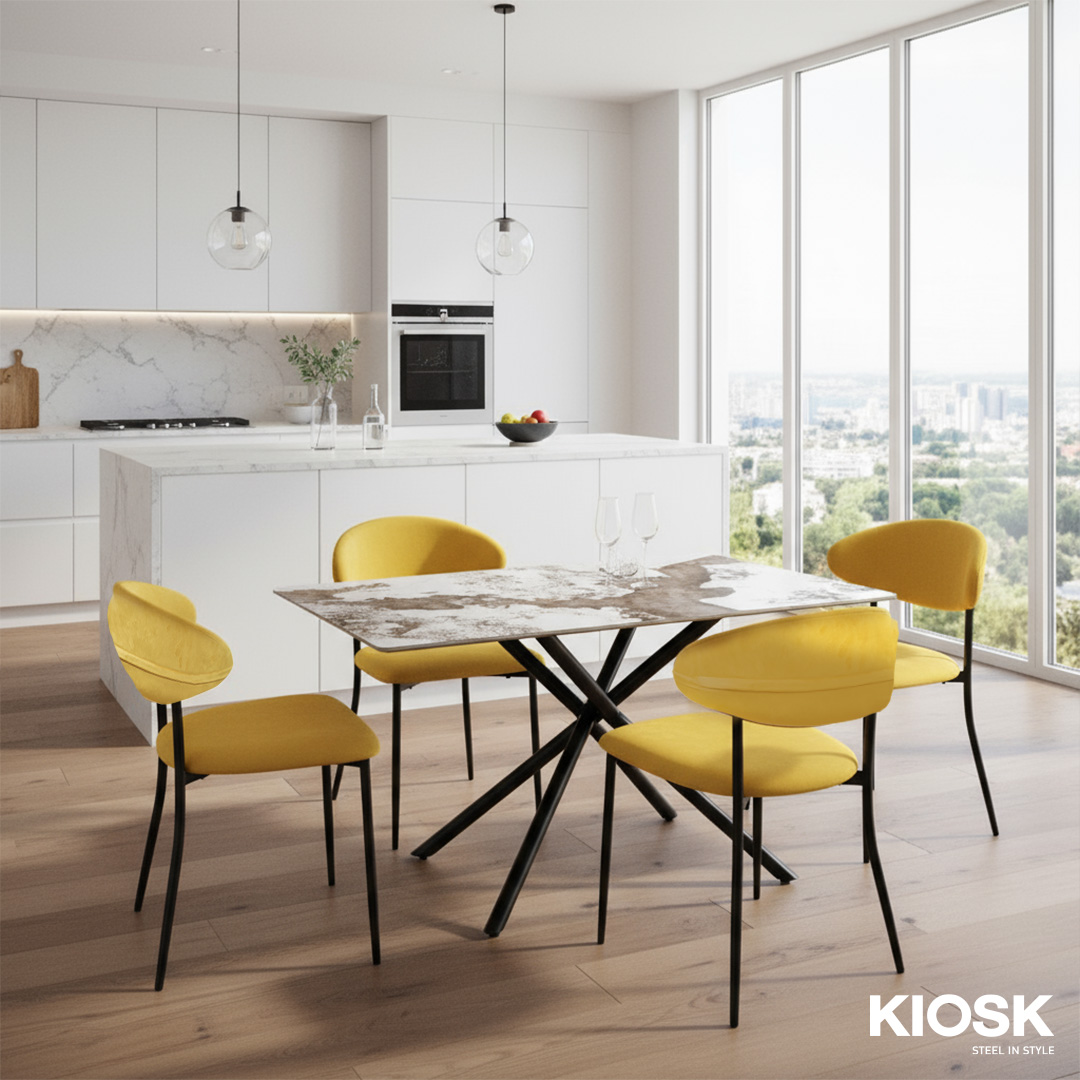 KIOSK DI-2538 Ceramic X-Leg Dining Table & 4 OKC-161 Chairs Set