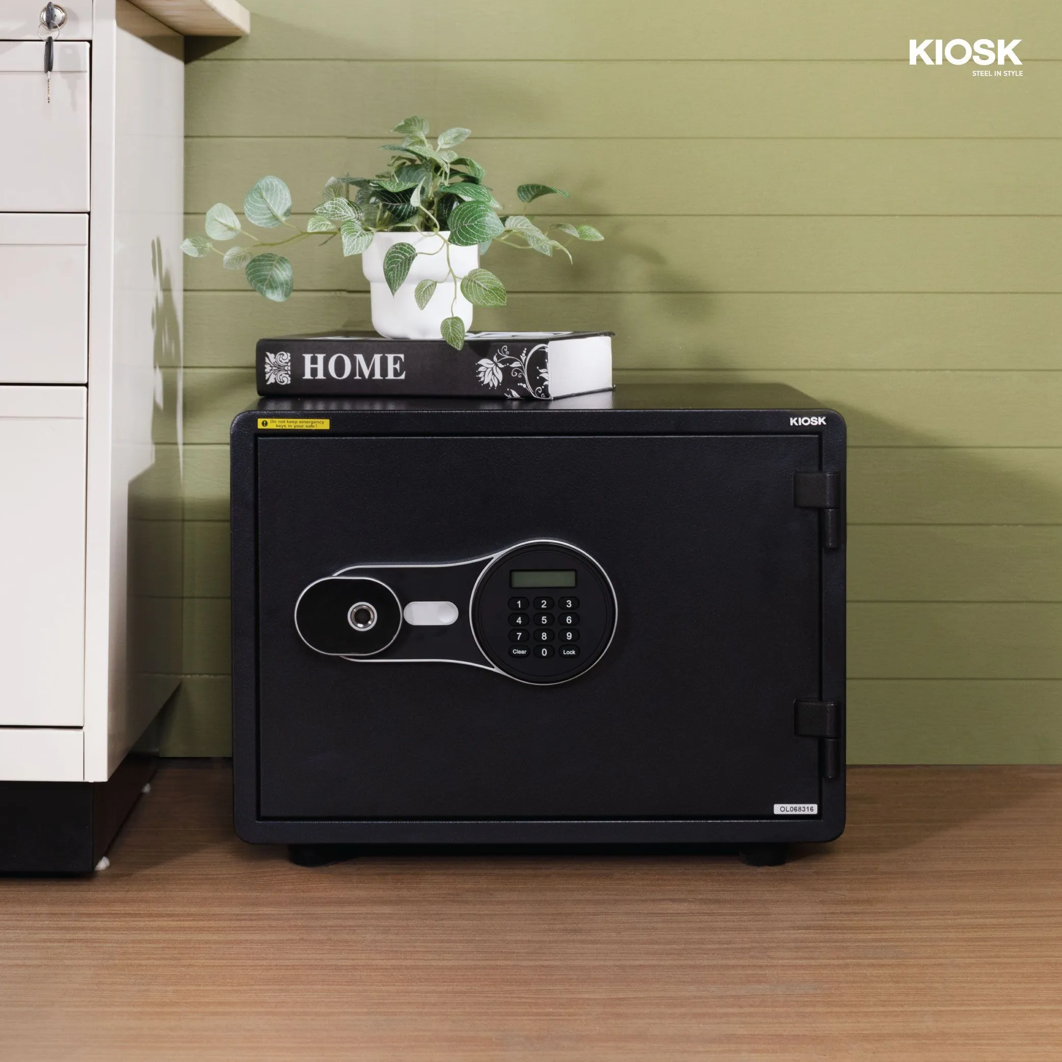 Fireproof safe with fingerprint and digital code system, 46kg. - Horizontal